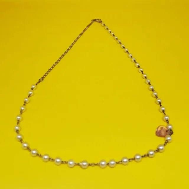 Gargantilha Colar Ajustável de Pérolas com Pingente de Coração - Foto 2