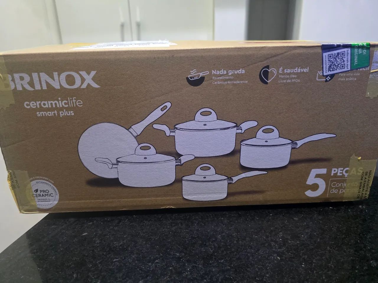 Jogo de Panelas Ceramic Life 5 Peças Smart Plus com Fundo de Indução - Cinza Wooden - Foto 2