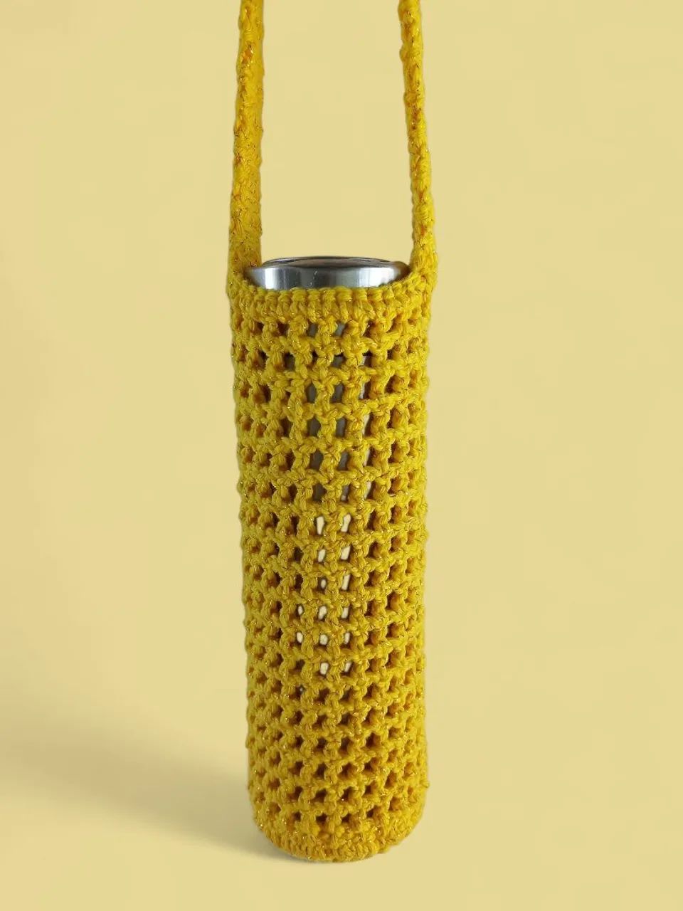Porta Garrafa - Crochê Amarelo Canário 