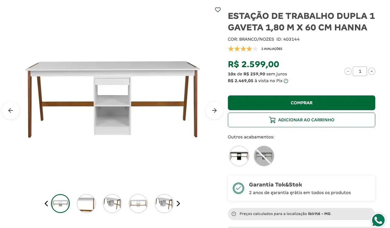 Hanna Double Workstation with 1 Drawer, 1.80 m