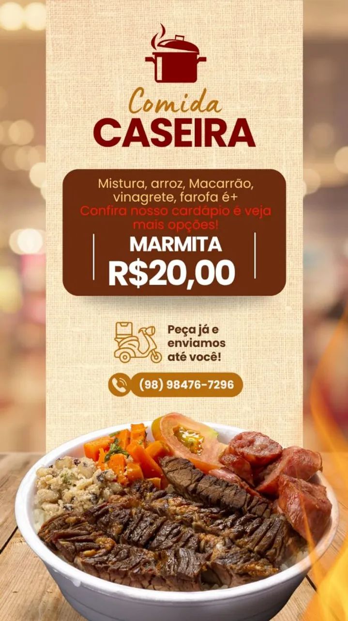 Comida caseira- Marmita por R$20,00