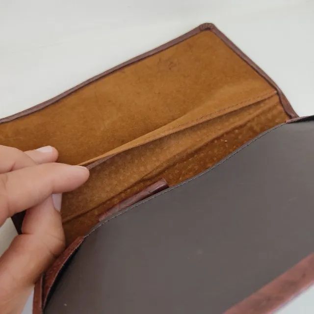 antigo carteira porta caneta documento em couro marrom (usado) - Foto 4