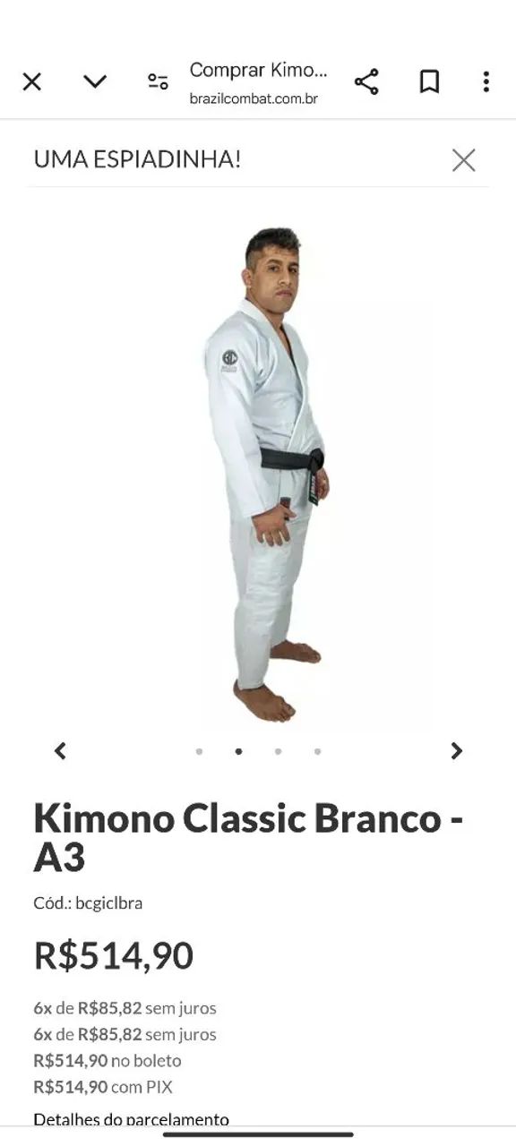 Kimono Jiu Jitsu Branco Brasil Combat Classic A3 - Tamanho A3 - Foto 2