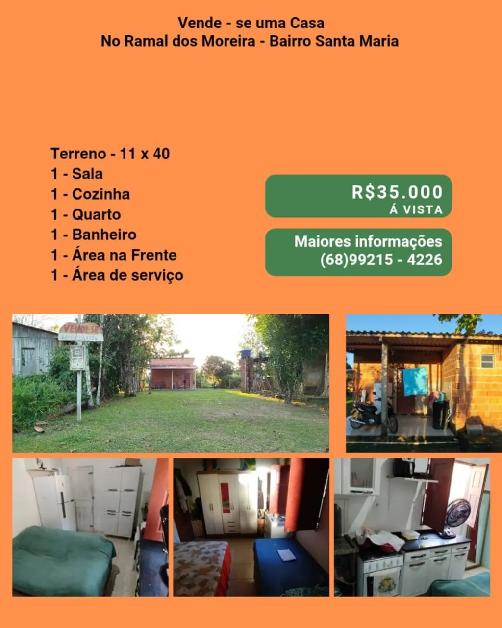 Vendo uma casa no Ramal dos Moreira - Bairro Santa Maria.