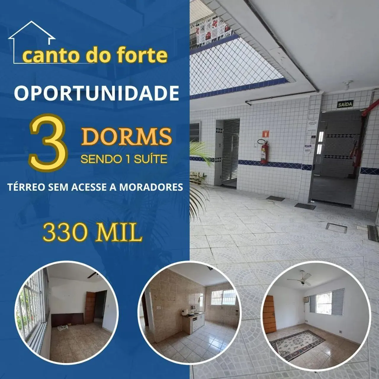 Apartamento para Venda em Praia Grande, Canto do Forte, 3 dormitórios, 1 suíte, 1 banheiro