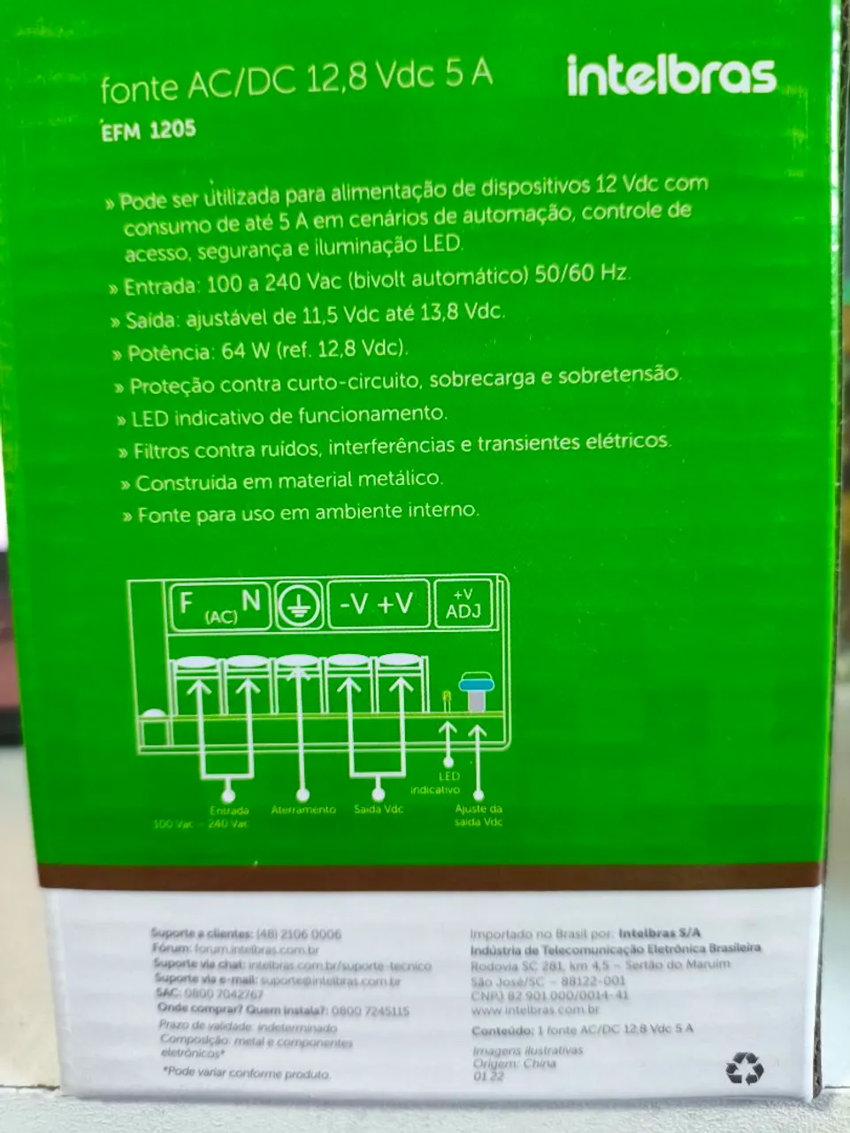 Fonte AC/DC 12,8Vdc 5A Intelbras EFM 1205