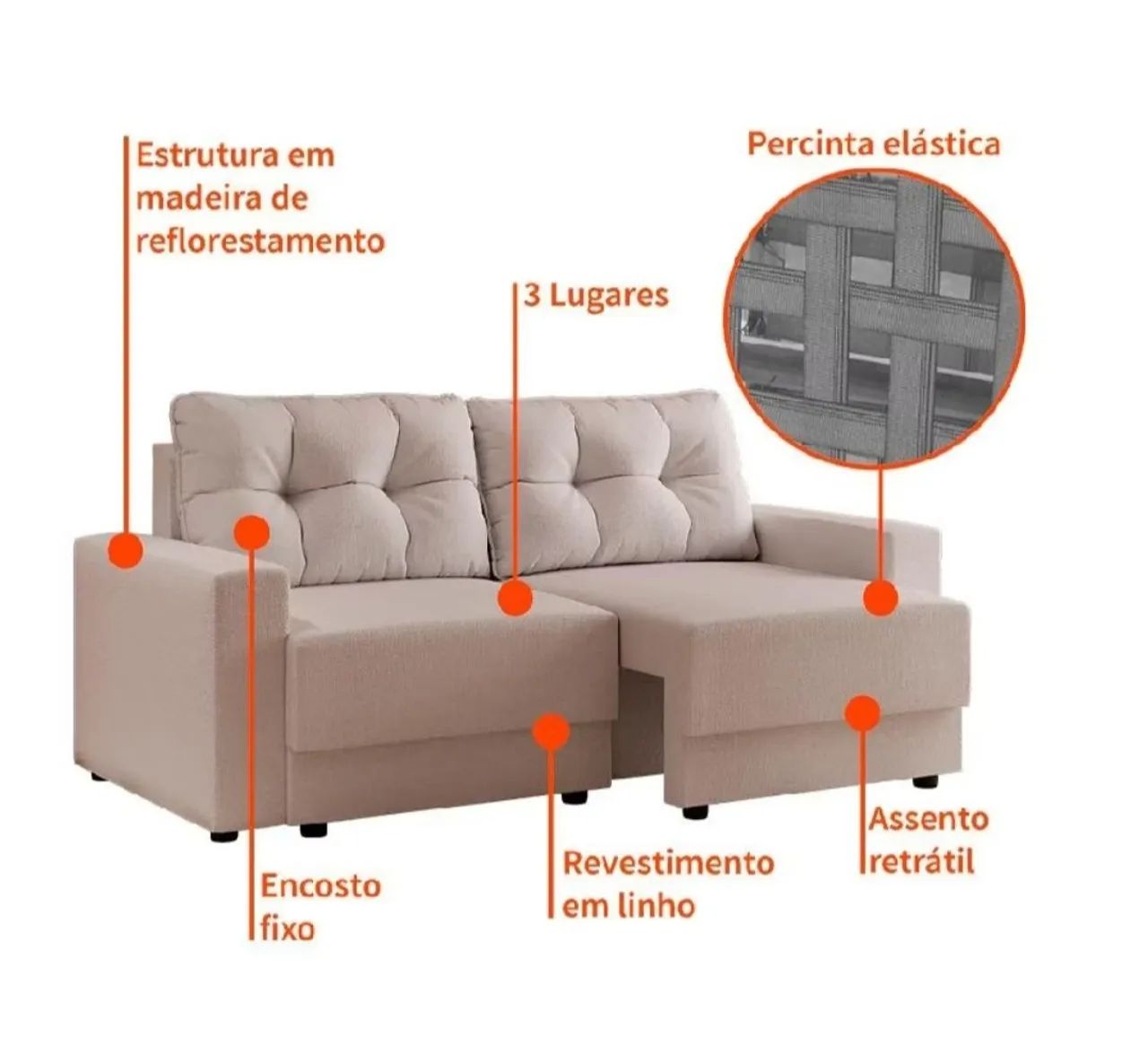 Sofá  3 lugares Off White linho novo - Foto 4