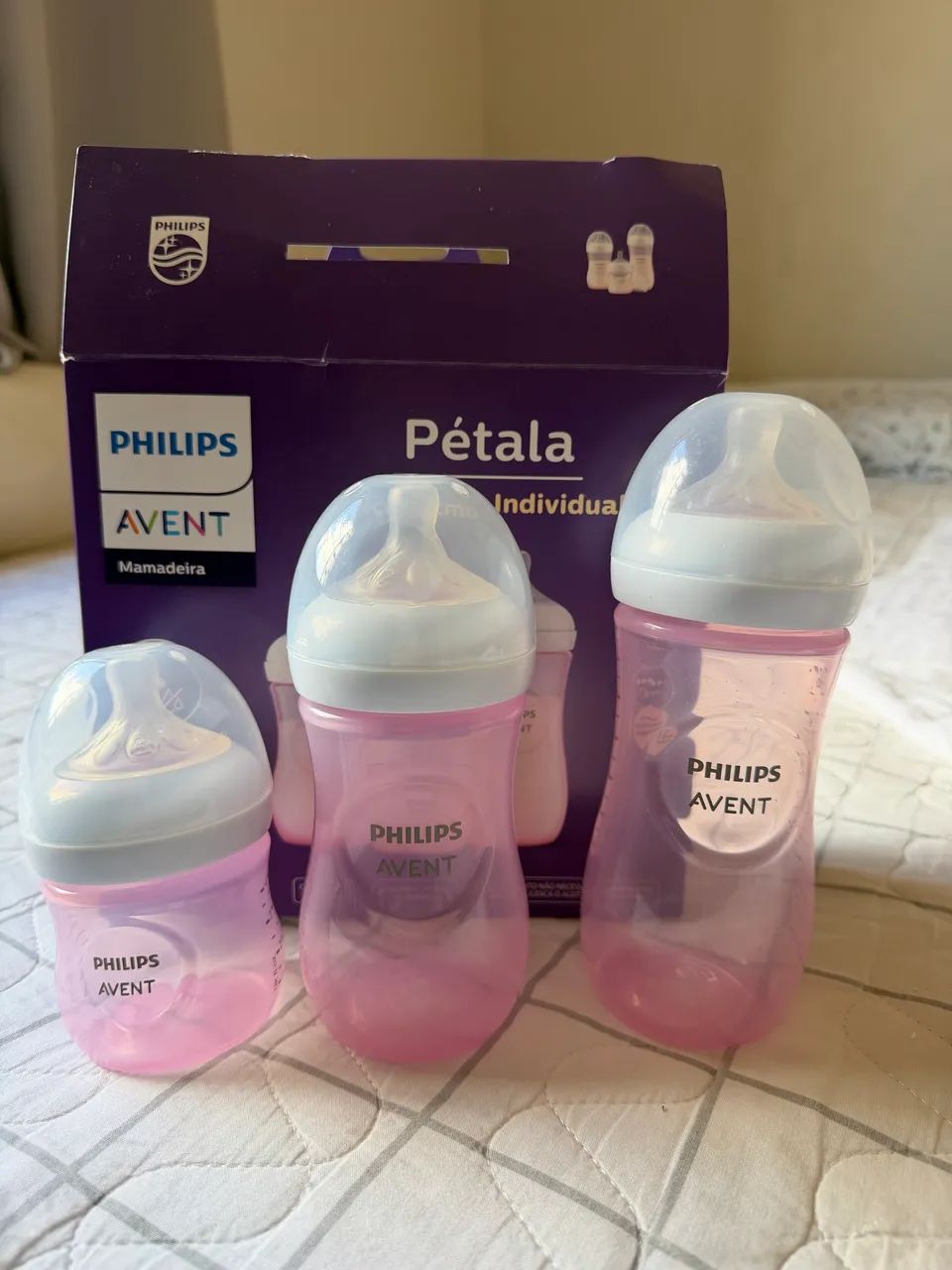 kit 3 Mamadeiras Pétala Philips Avent Rosa 