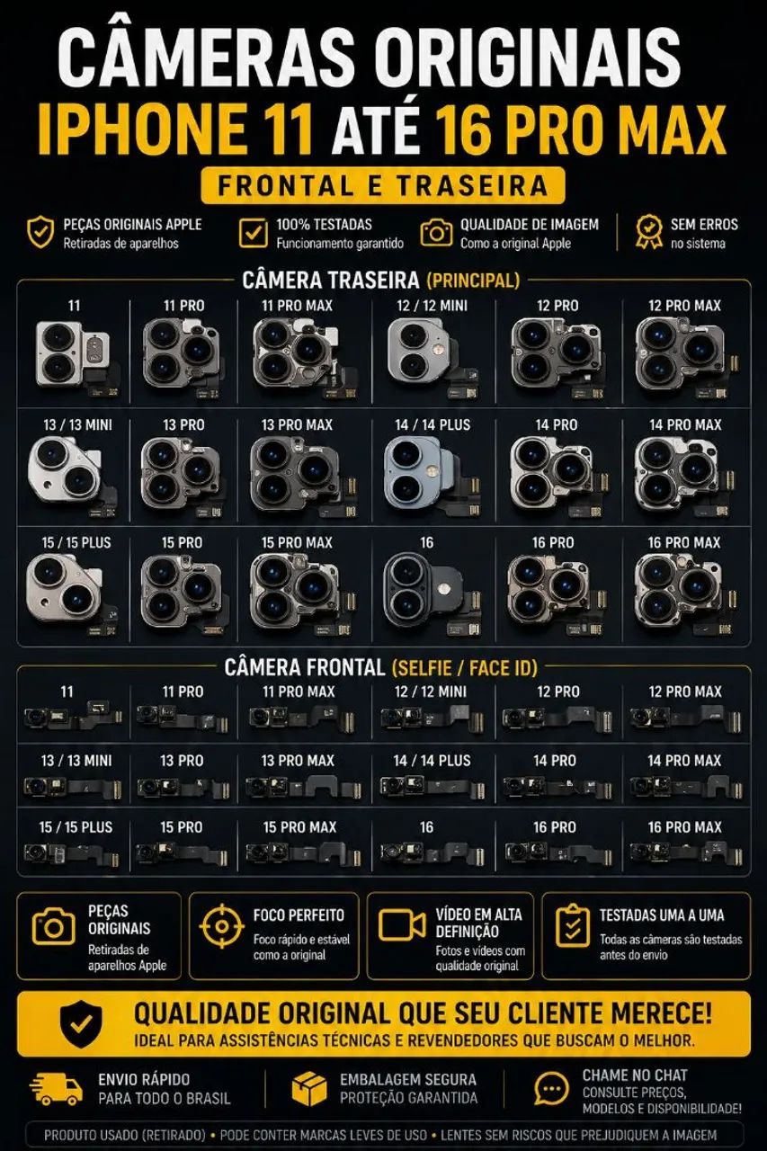 Câmeras iphone 11 até 16 Pro Max