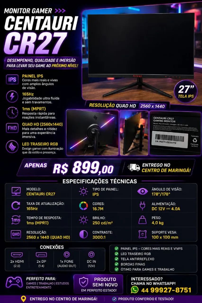 Monitor 27p QUAD HD 165hz