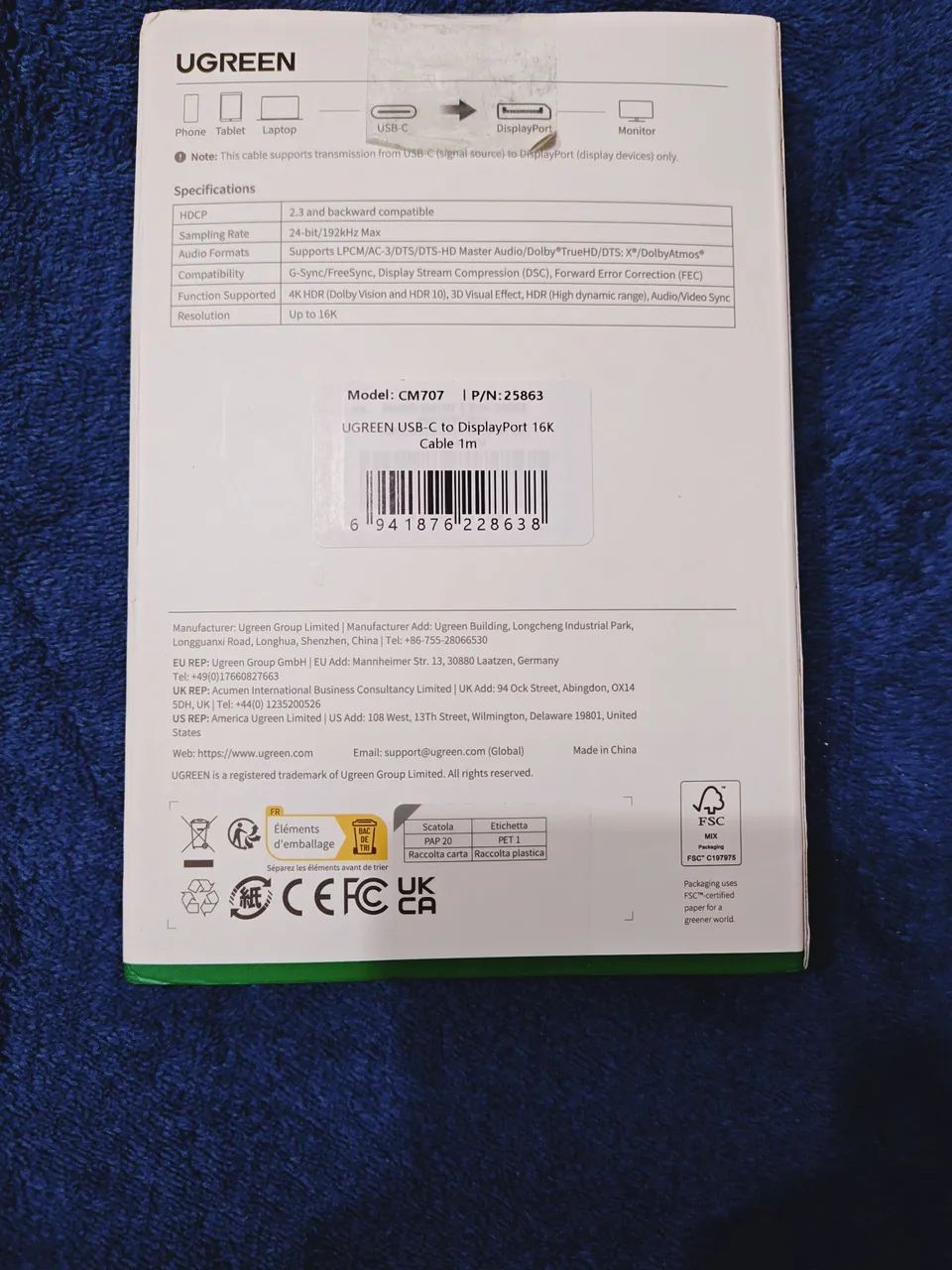 Cabo DisplayPort Ugreen 16K - 1 metro - Foto 2