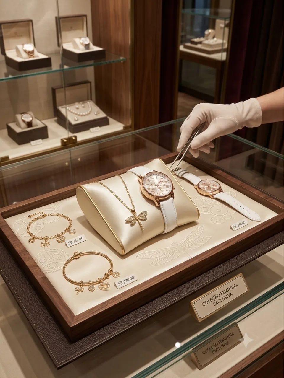 Relógio Feminino Moda Roma Quartzo e Colar aço inoxidável Libélula 