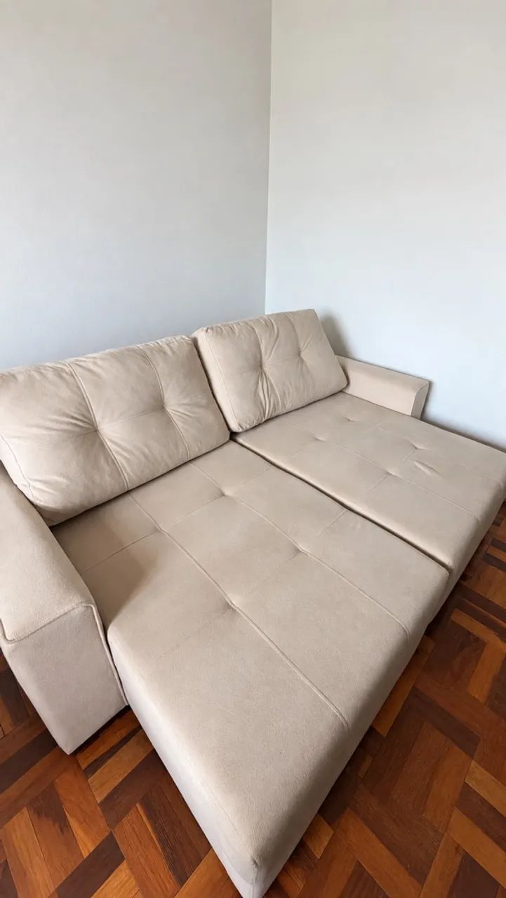 Sofa Retratil Bege 3 lugares - Foto 5