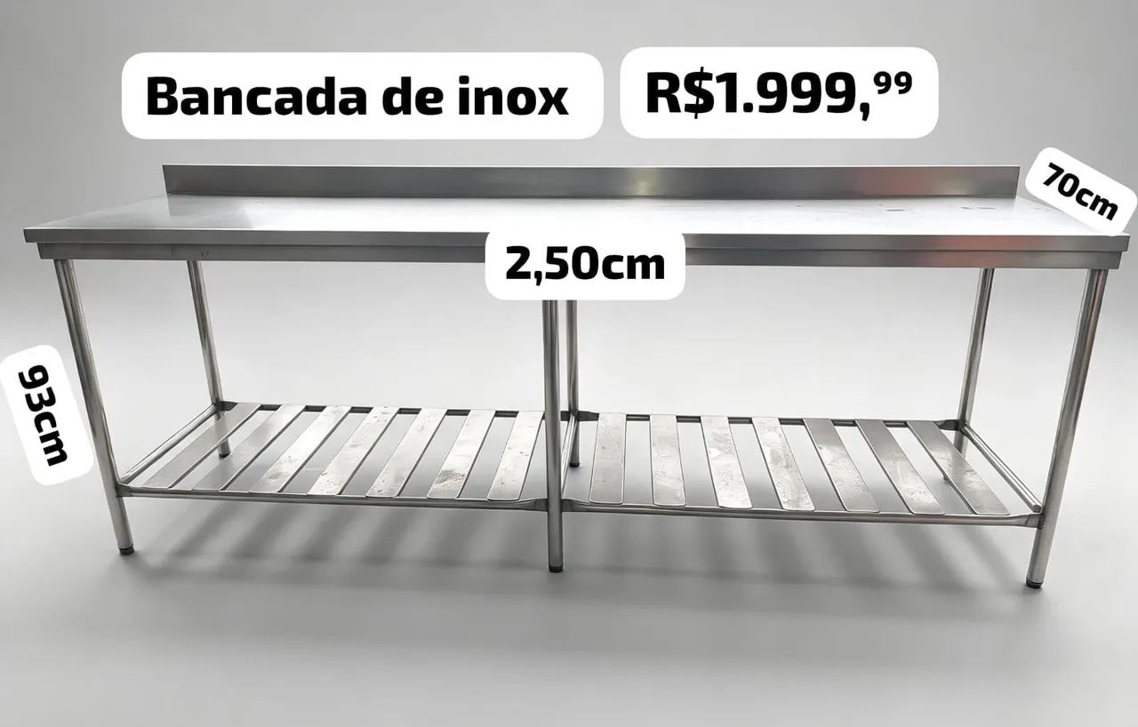 Bancada de inox com prateleira em baixo 