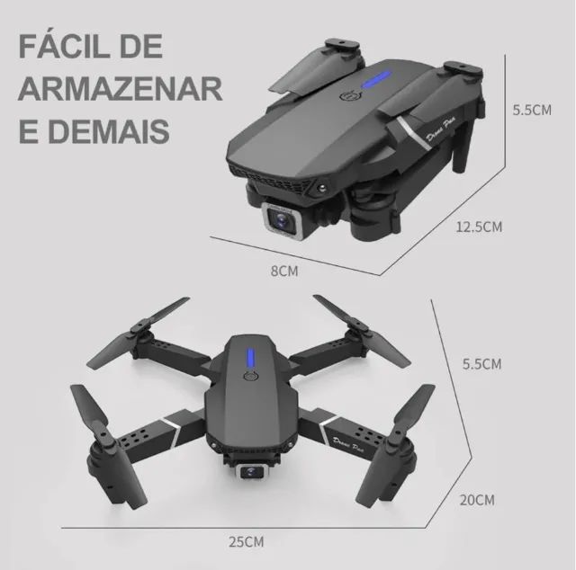 Drone mini E88 Pro com câmera dupla wifi com case 2 baterias . - Foto 4