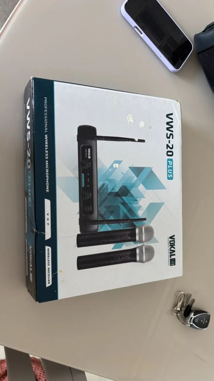 Microfone Sem Fio VHF - Kit Completo, 2 microfone e 1 receptor