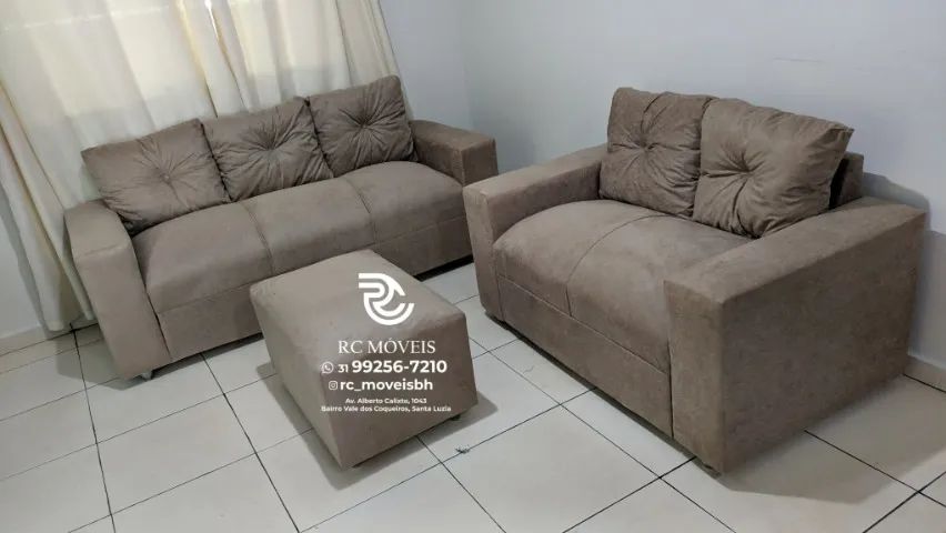 Sofá 2 e 3 assentos com Puff Suede D33 Confortável Direto da Fábrica - Foto 5