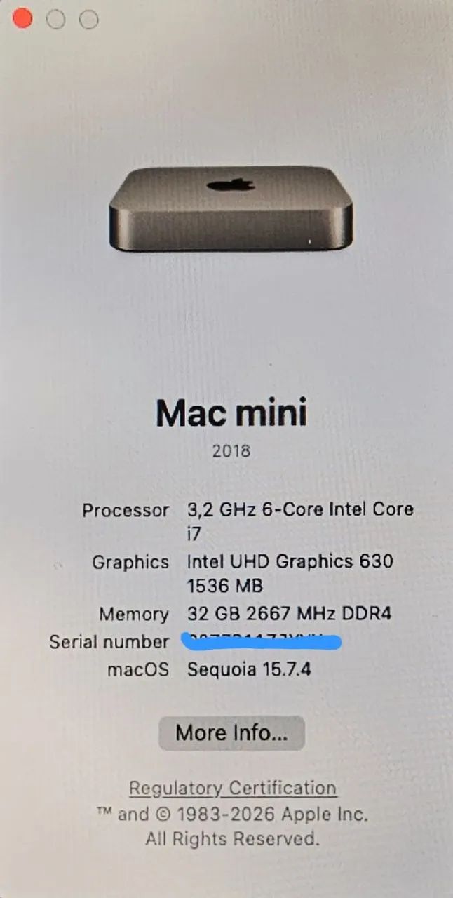 Mac mini i7 2018 32gb ram