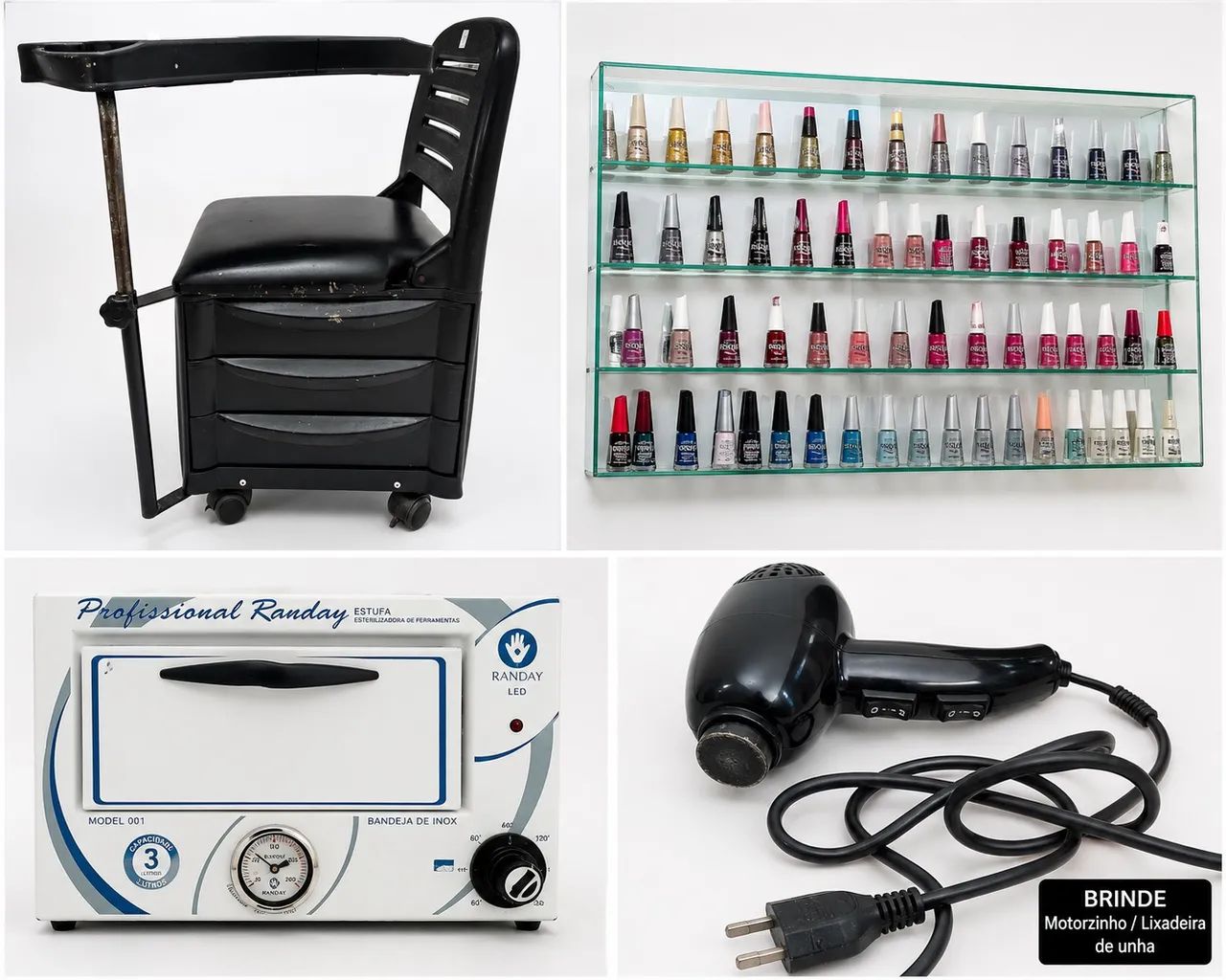 Kit Completo para Manicure - Carrinho + Estufa + Expositor + Brinde