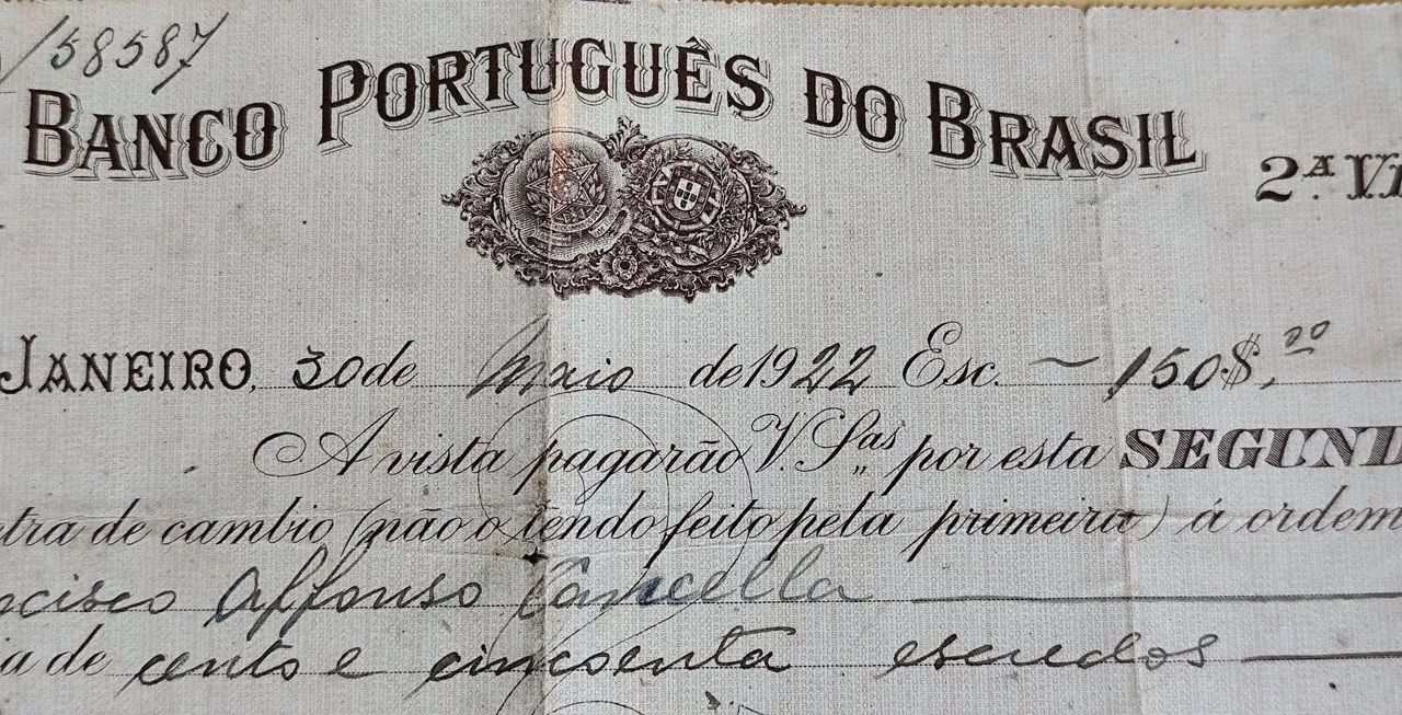 Documento do Banco Português do Brasil,  1922