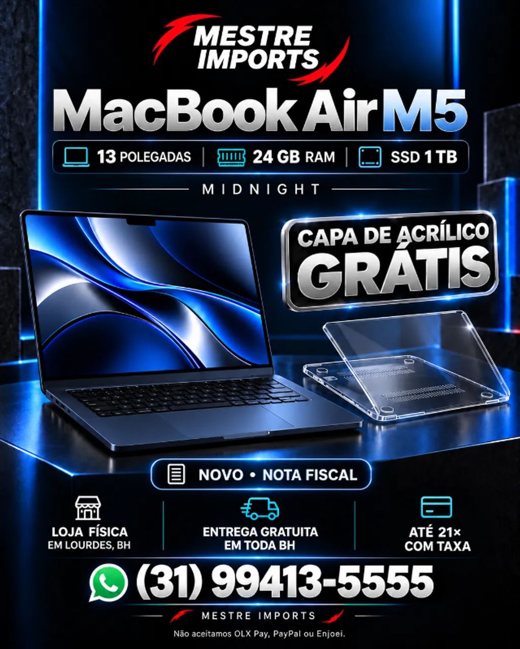 MacBook Air M5 13 polegadas 24GB RAM 1TB SSD - Novo - Nota Fiscal