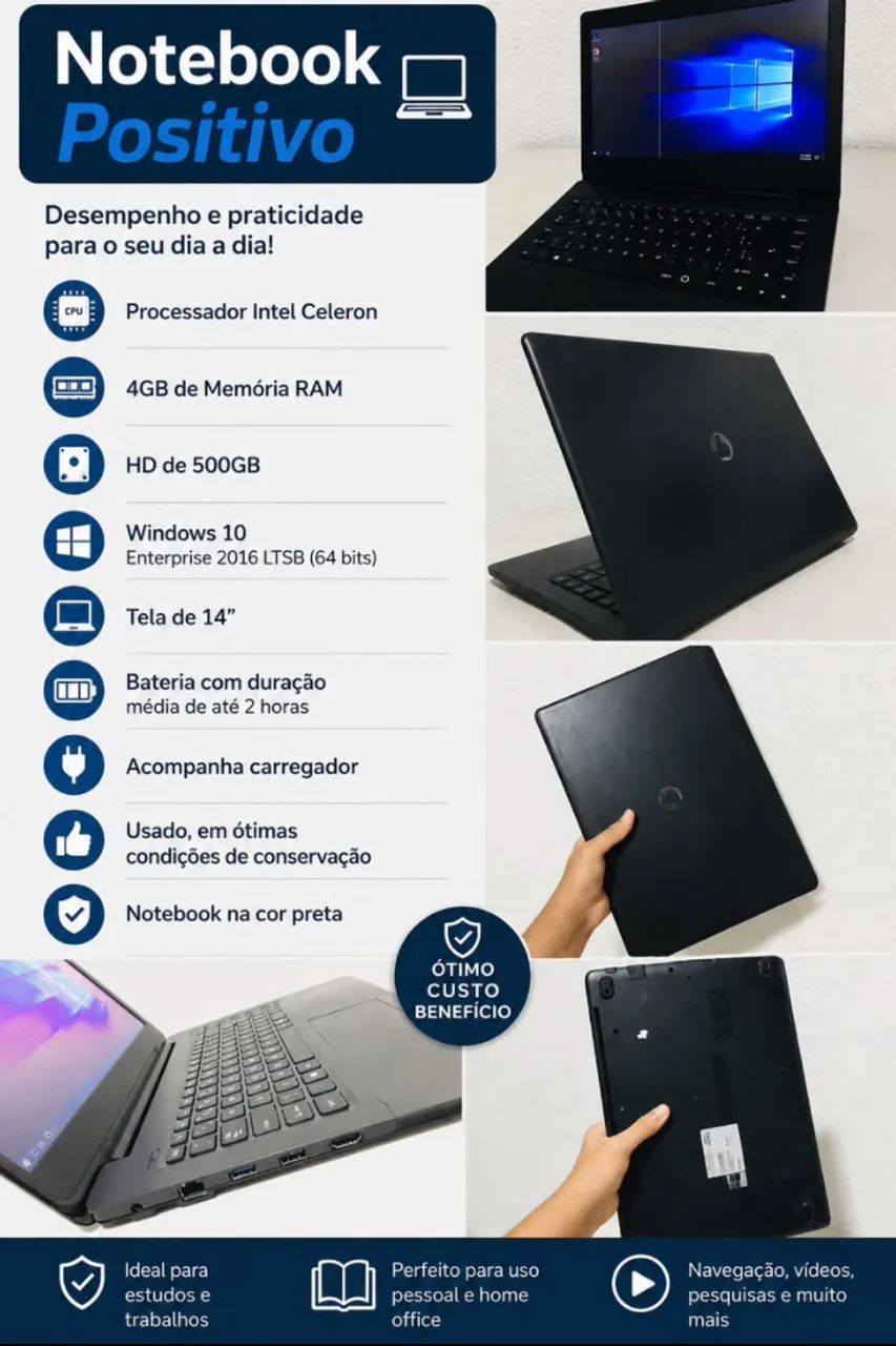 Notebook Positivo Intel | 500GB HD | 4GB RAM | Windows 10