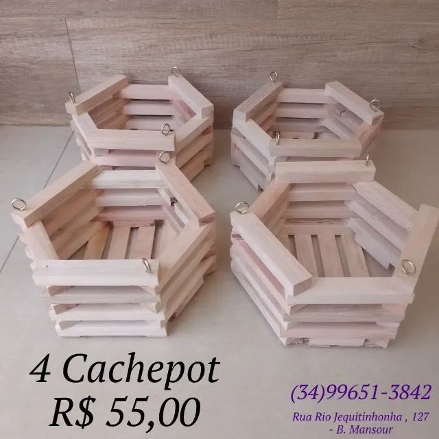 Cachepot de Madeira Sextavado - Foto 4