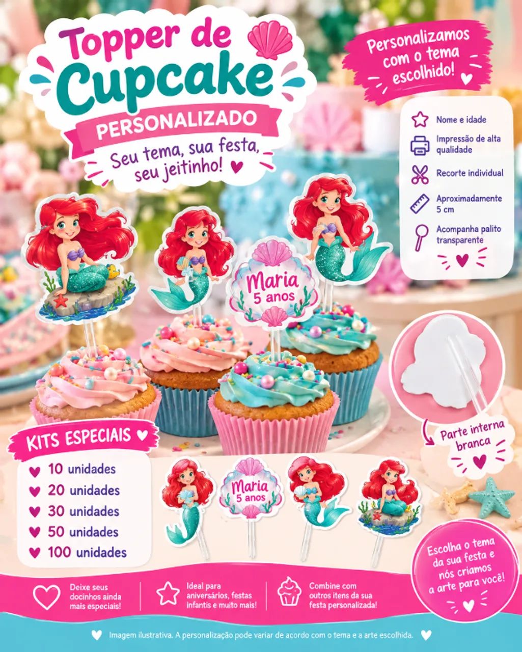 TOPPER DE CUPCAKE E DOCINHOS PERSONALIZADO 