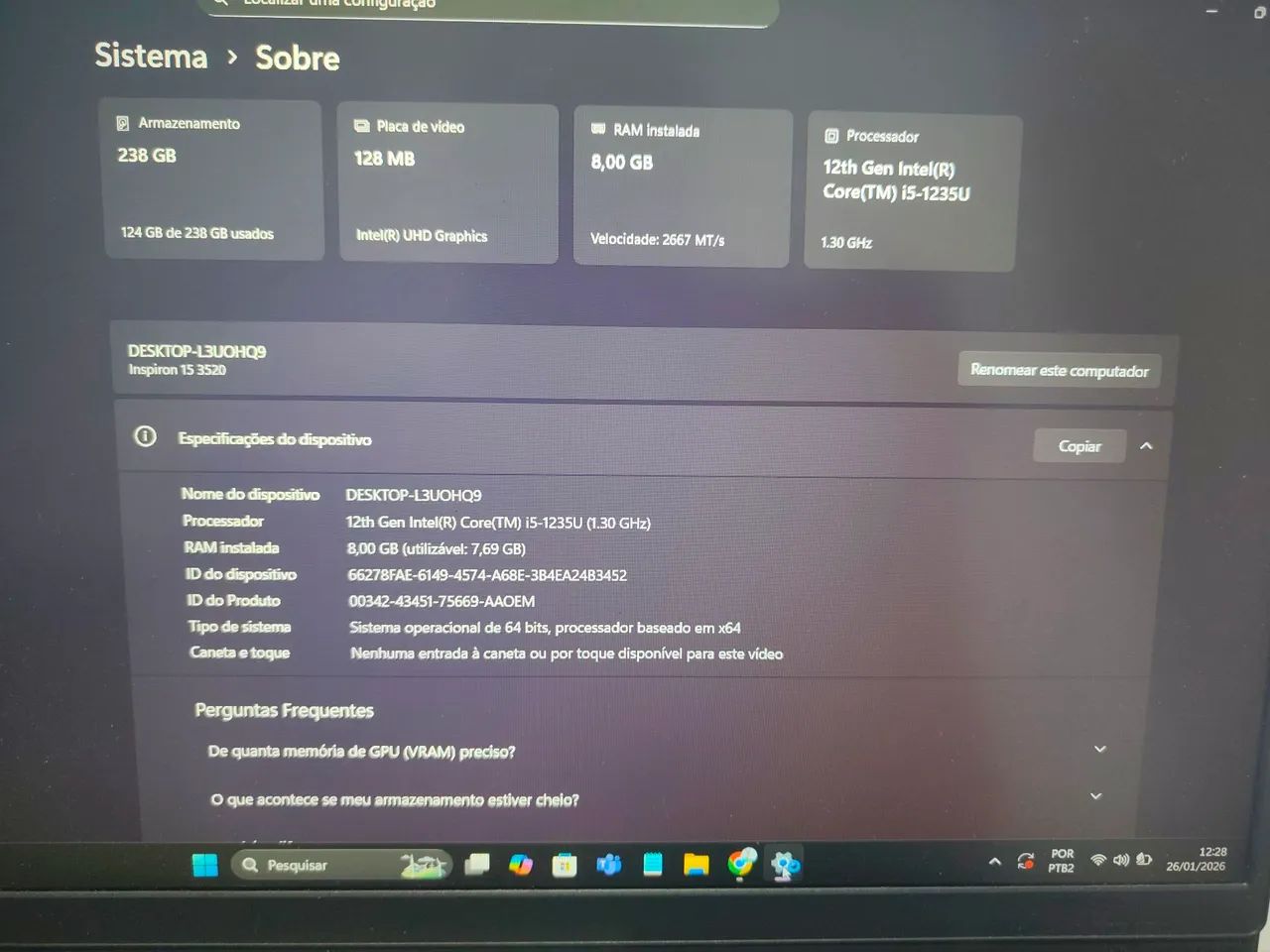 Notebook Dell i5 256GB / 8RAM - Inspiron 15 3520