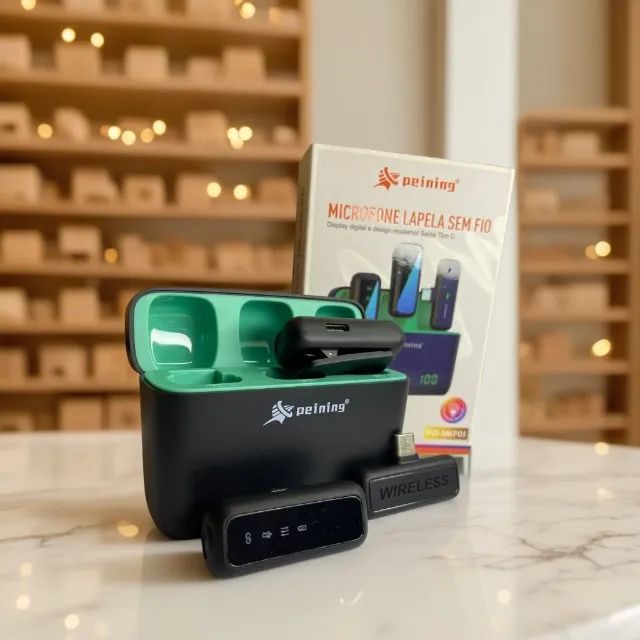 Microfone de Lapela Duplo sem Fio PEI-MKF01 Peining tipo c an12