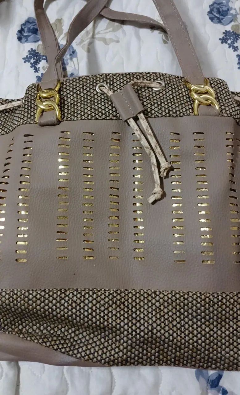 Bolsa de ombro bege em couro sintético - Foto 5