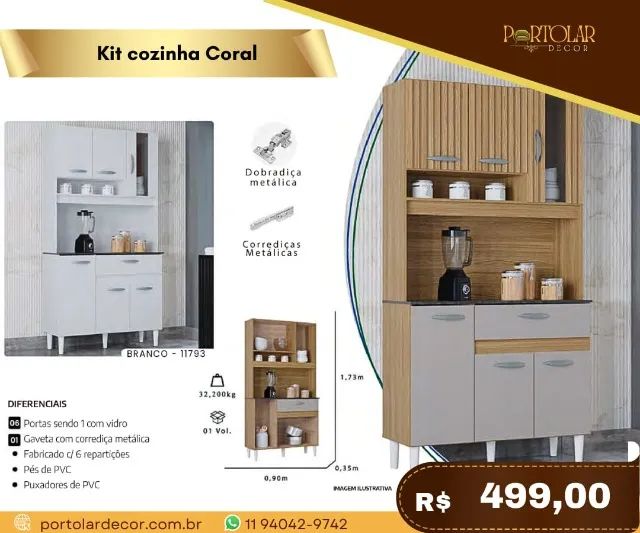 Kit Cozinha Coral, a pronta entrega 