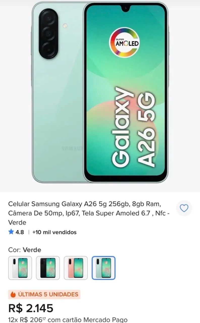 Lacrado! Celular Samsung Galaxy A26 5 g 256 gb Verde  - Foto 5
