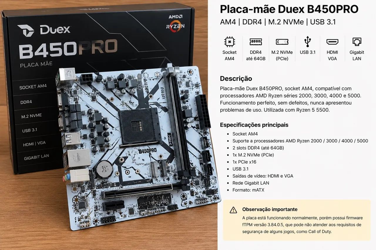 Placa-Mãe Duex B450PRO AM4 DDR4 - Ryzen 5000