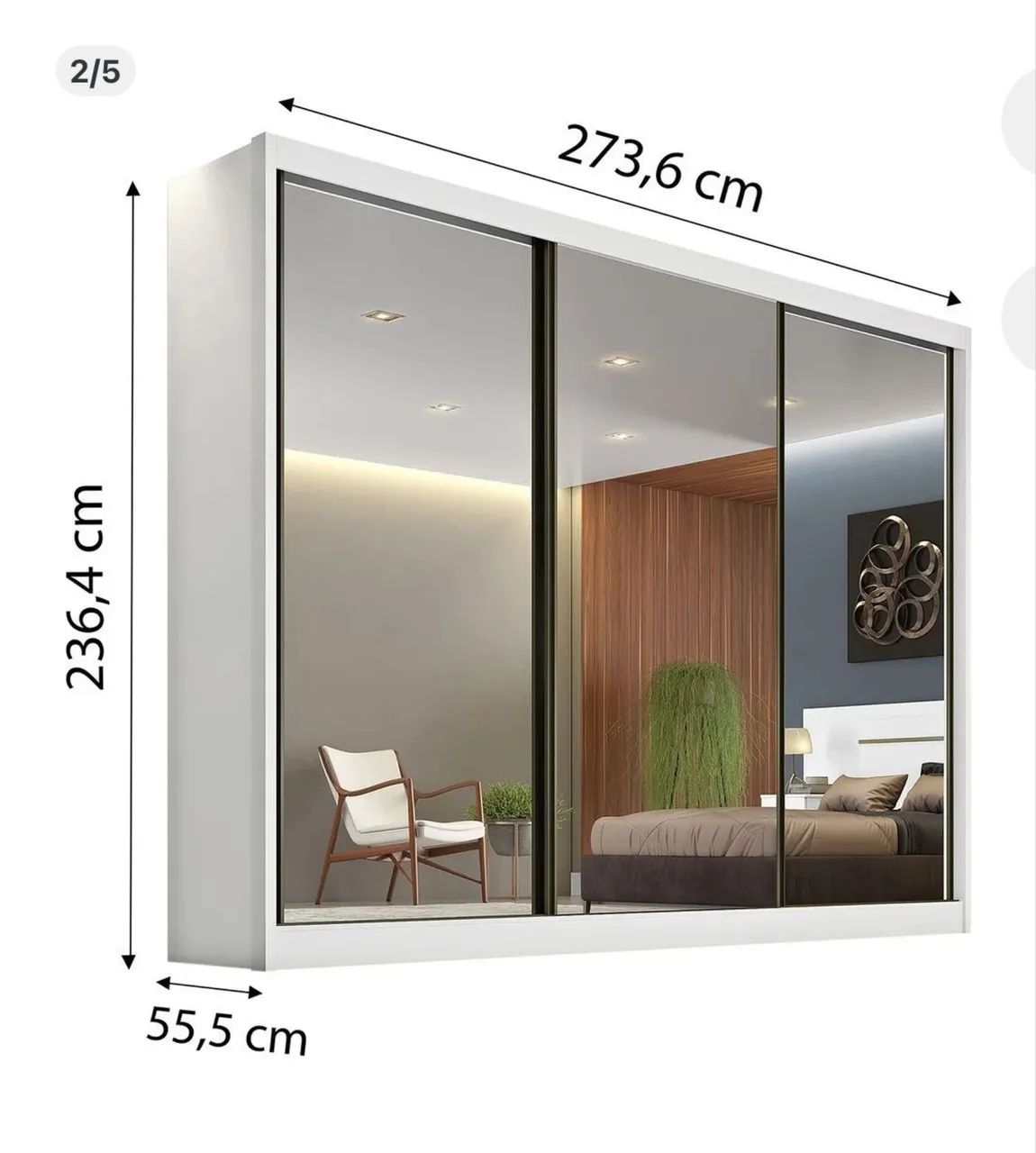 Guarda roupa MDF 25mm 3 portas com espelho - Foto 4