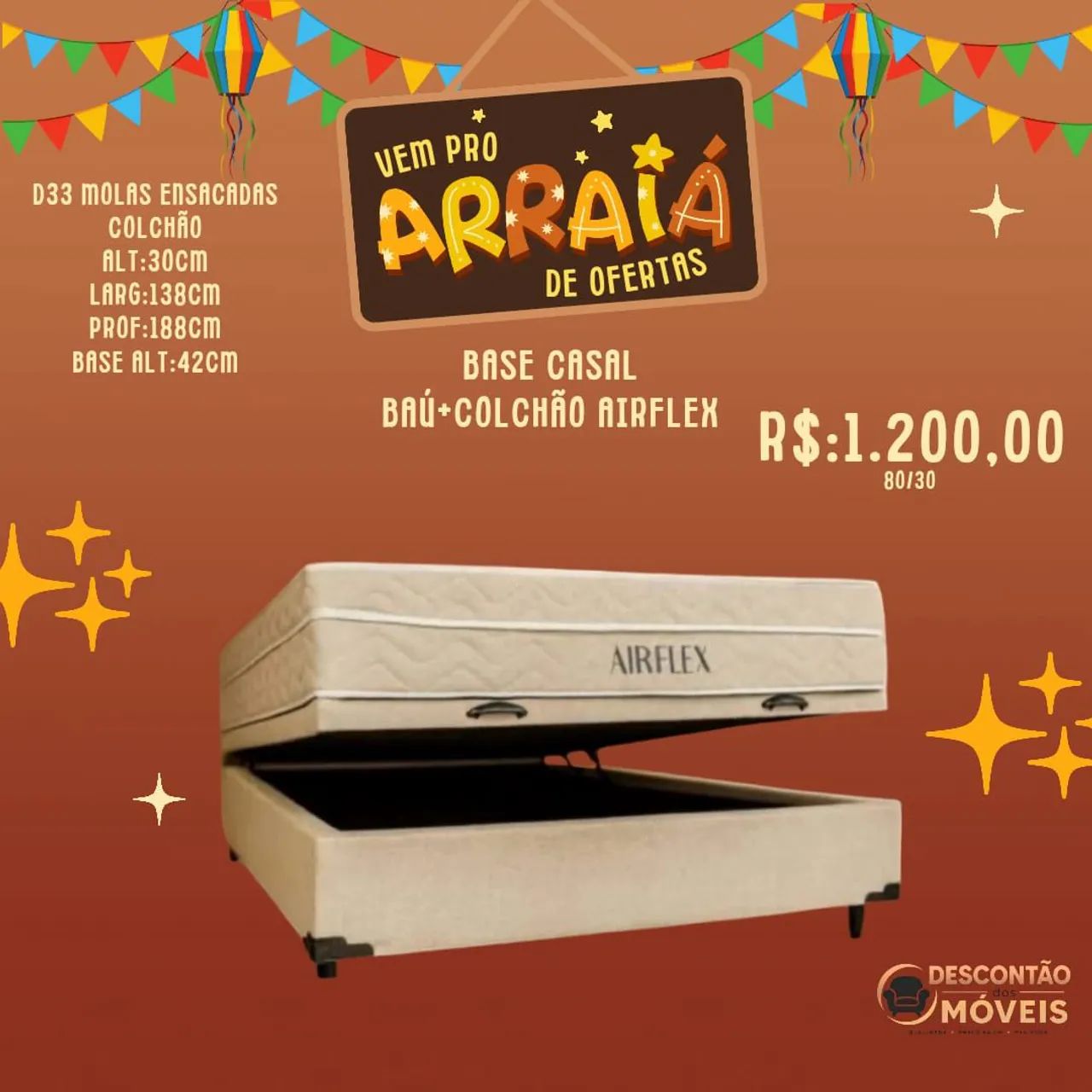 Base Casal Baú com Colchão Airflex 
