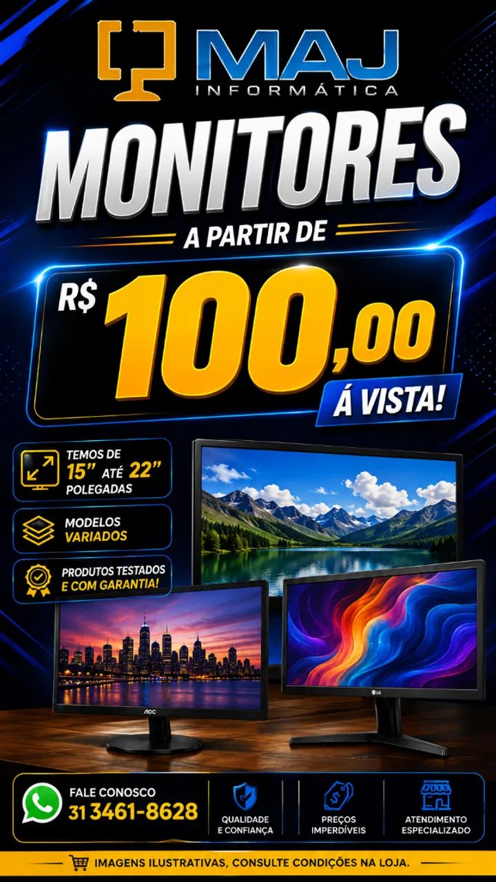 Monitores diversos para Desktop, Notebook, CFTV