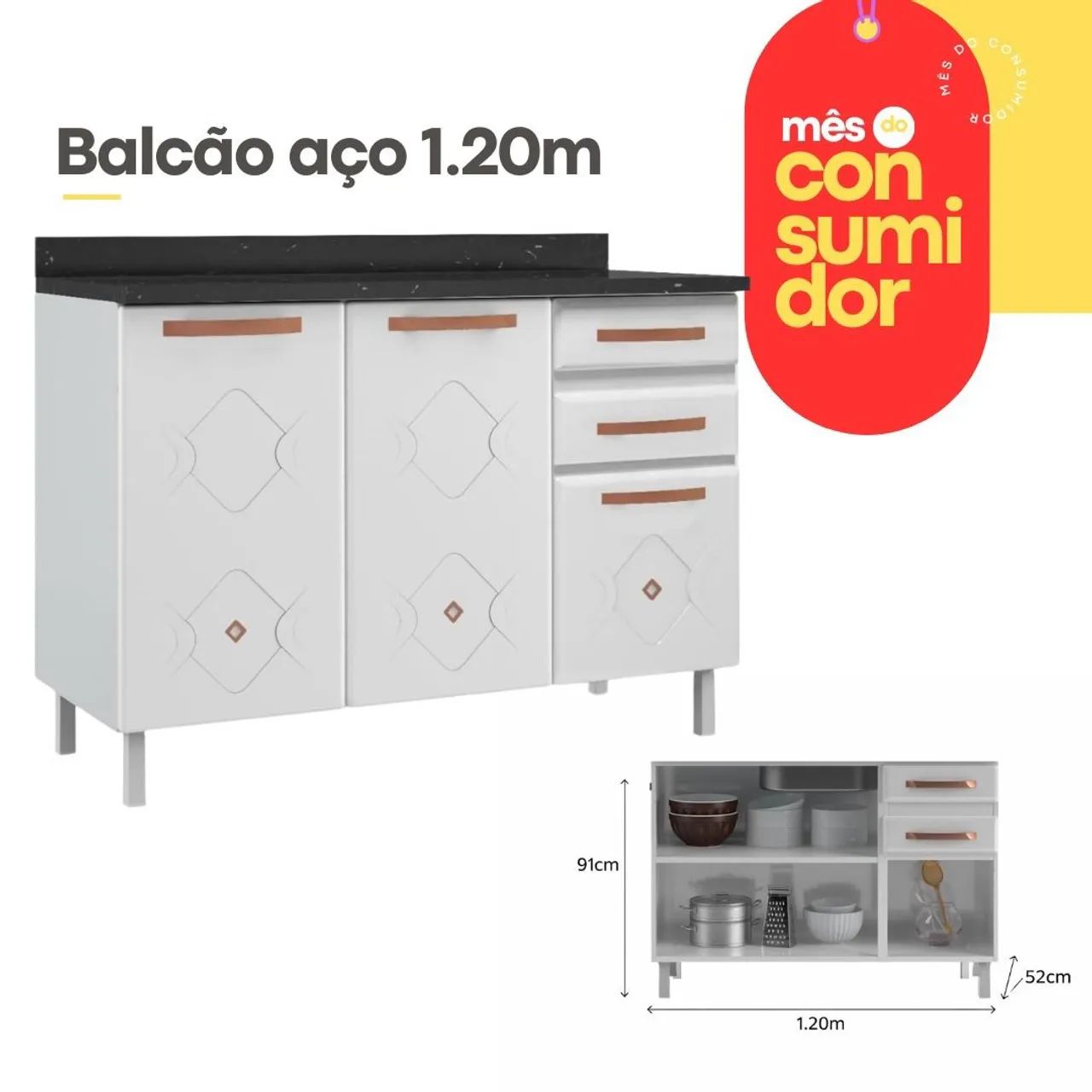 Balcão de aço 1.20m
