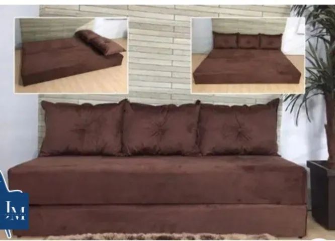 Sofá Cama Sofanete Multiuso c/ 3 Almofadas Sued Marrom - Entrega Rápida!  - Foto 2