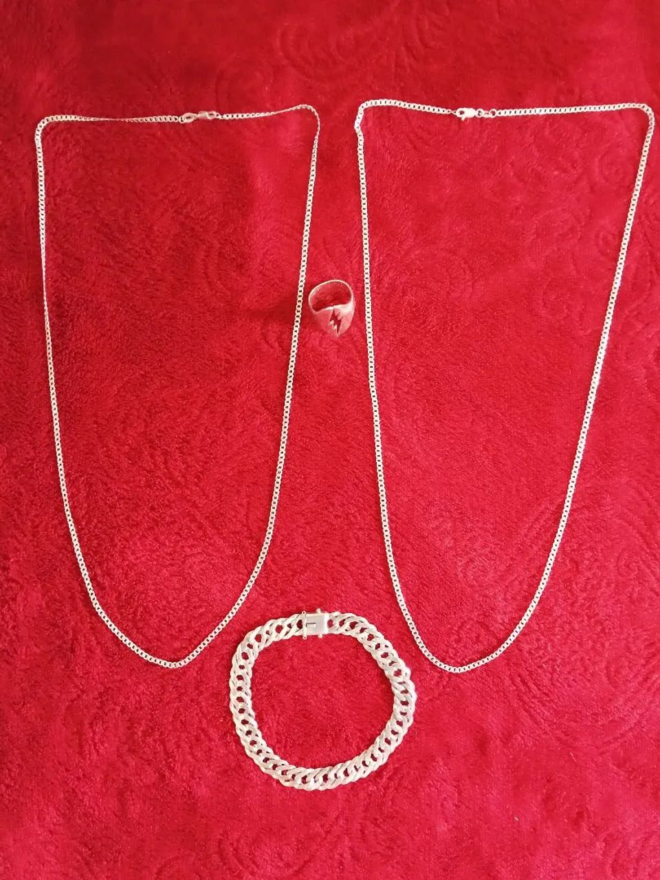 Prata 925 cordão e pulseira e uma dedeira  