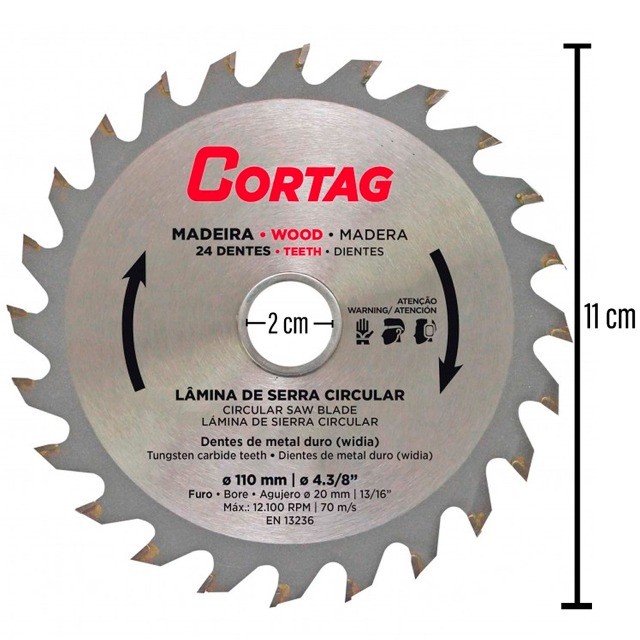Disco Lâmina de Serra Vídea para Madeira 110mm 24 Dentes Cortag - Foto 3