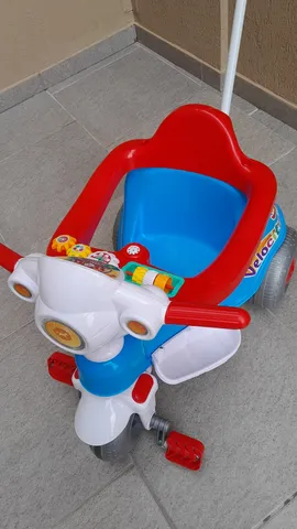 Motoca Infantil Triciclo Fast Azul com Empurrador e Proteção Pais