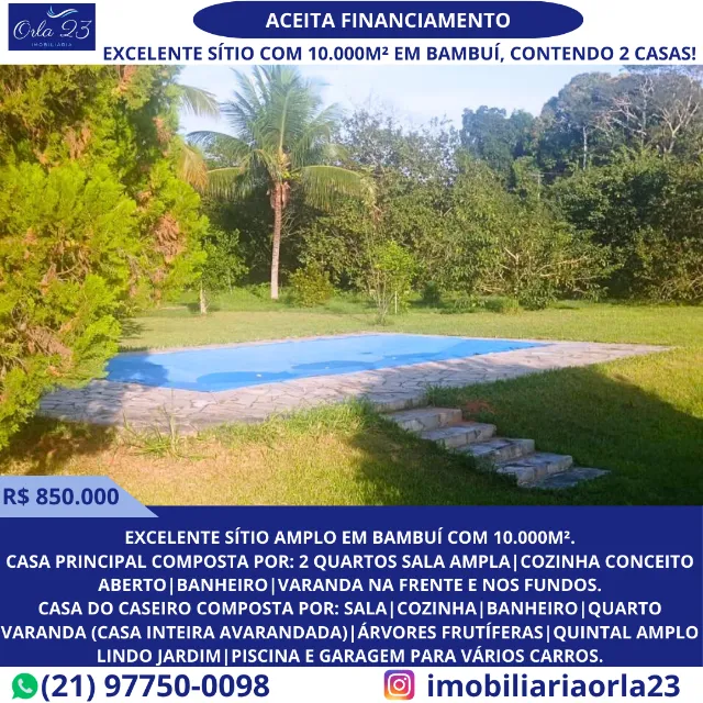 ORLA 23 IMOBILIÁRIA! Excelente sítio com 10.000 m² em Bambuí, com duas casas