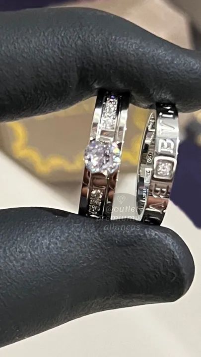 Anel aliança com duplo banho em ouro 18k luxo 