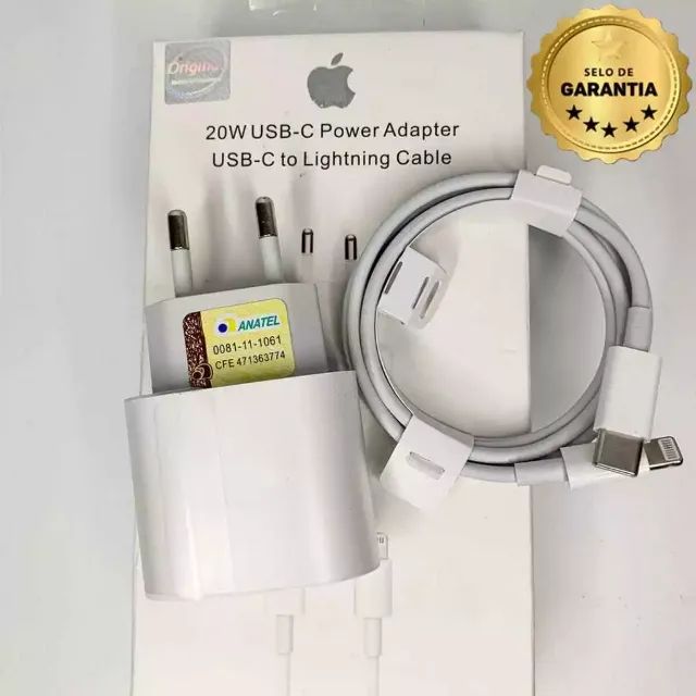 (ORIGINAL) Kit Carregador para iPhone Fonte+Cabo 20w Turbo USB-C - Entrega Grát