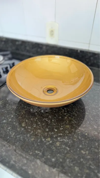 Cuba de Vidro Redonda de Apoio 35cm - DOURADA