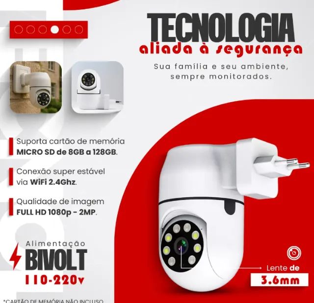 Câmera De Segurança Full Hd Visão Noturna Tomada - Foto 5