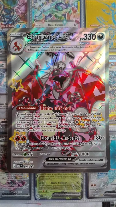 Carta Pokémon original Jumbo Charizard Ex #074 Promo + 10 Cartas brinde