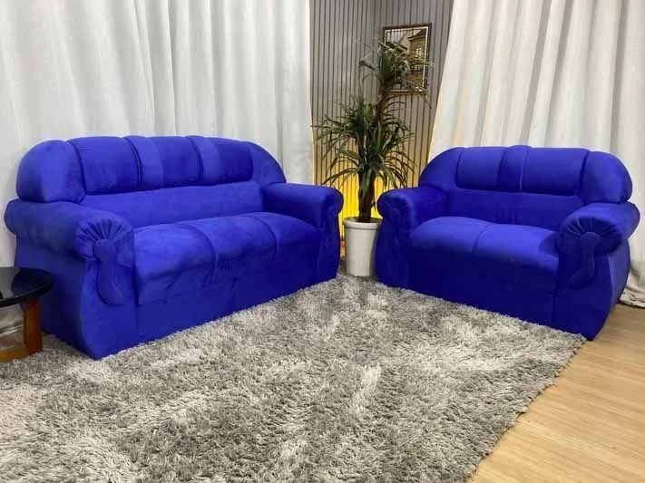 Conjunto Sofá 2 e 3 Lugares Veludinho Azul
