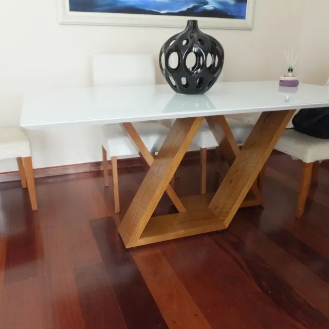 Conjunto de Mesa para Sala de Jantar 185cm x 100 cm Mdf com Vidro, base em madeira... - Foto 5